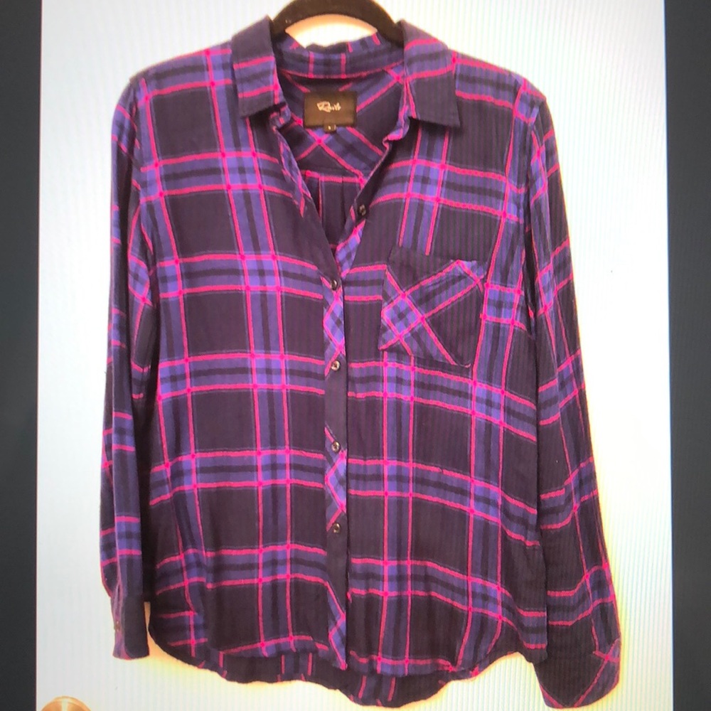 Rails button down in navy/pink plaid, size S